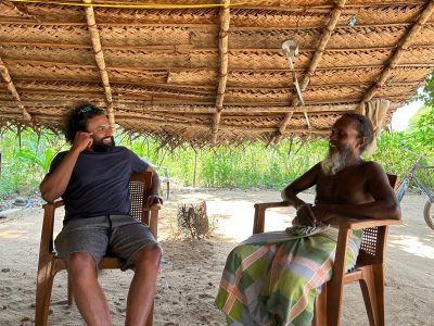 2023-24 ISCE Scholar, Eranga Galappaththi (left) with a study participant while conducting field work in Sri Lanka, summer 2023. Photo courtesy of Eranga Galappaththi.